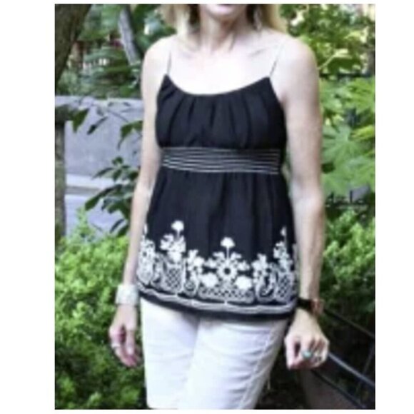 💎376 Heartsoul Embroidered Black & White Boho Tank Top - Picture 2 of 8